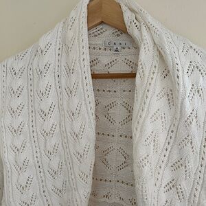 CAbi Cream Open-Knit Shawl Collar Cardigan
